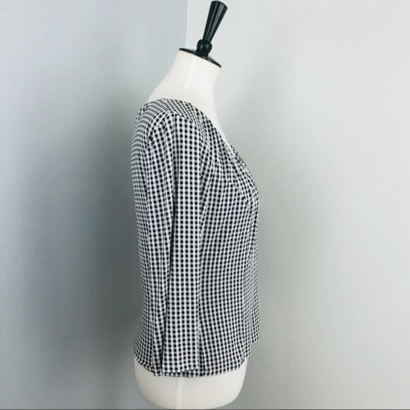 MaxMara Weekend Gingham Jersey Fitted Stretch 3/4 Sleeve Top Large Chic - Picture 3 of 7